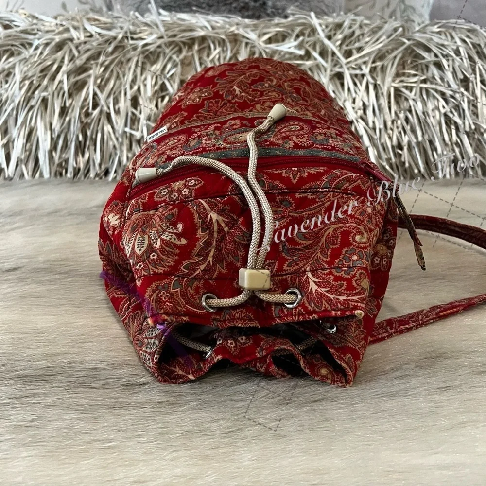 Vintage VERA BRADLEY Windsor 1995 Backpack Sling USA Drawstring Red Gold Quilt
